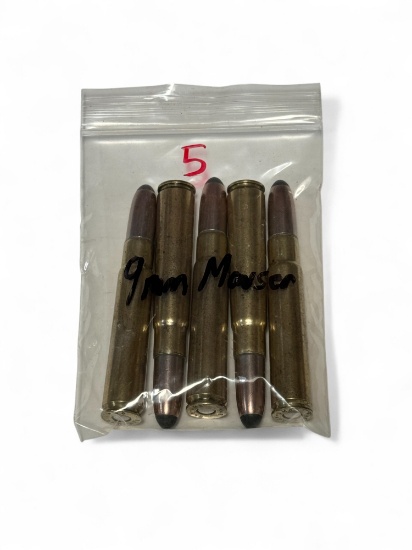 5rds. of 9mm MAUSER Factory Ammunition 