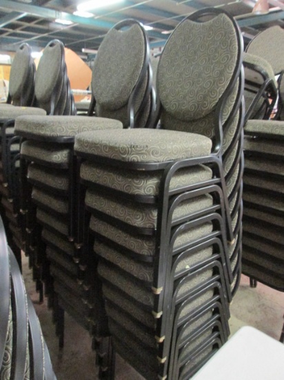 20 Virco Black Metal Stacking Chairs with Black/Grey Swirl Design Upholstery