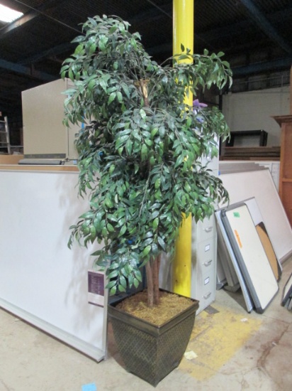 Artificial Ficus Tree in Embossed Metal Planter
