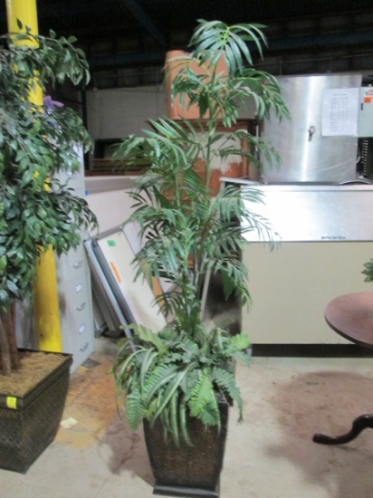 Artificial Palms and Ferns in Embossed Metal Planter