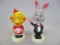 2 Vintage Plastic Bobble Head Figurines Rabbit 5 1/2