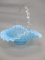Fenton Blue Opalescent Hobnail Basket  10
