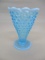 Fenton Blue Opalescent Hobnail Vase Scalloped Edge