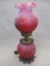 Vintage Fenton Cranberry Opalescent Hobnail Gown With The Wind Lamp
