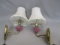 Pair of Vintage Fenton Cranberry Swirl & Brass Sconces