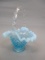 Fenton Blue Opalescent Crimped Edge Basket 5 1/2