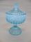 Fenton Blue Opalescent Hobnail Compote Candy Dish