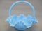 Fenton Blue Slag Glass Basket Ruffled Edge