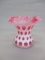 Fenton Cranberry Opalescent Coin Dot Crimped Vase