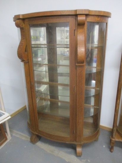 Antique Bow Front China Cabinet w/Mirrored Back & 4 Glass Shelves