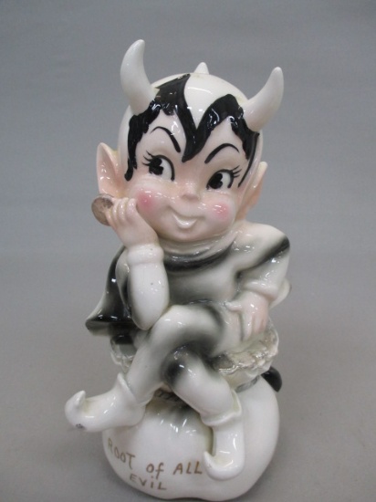 Vintage "Root of All Evil" Devil Ceramic Porcelain Bank