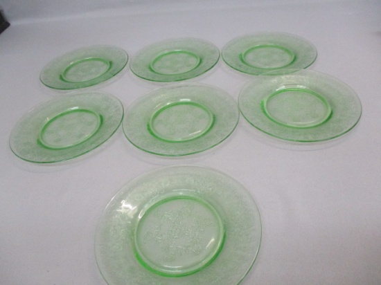 7 Green Depression Glass  "Florentine" Pattern  6" Plates