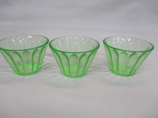 3 Green Depression Glass  Custard Bowls 2"