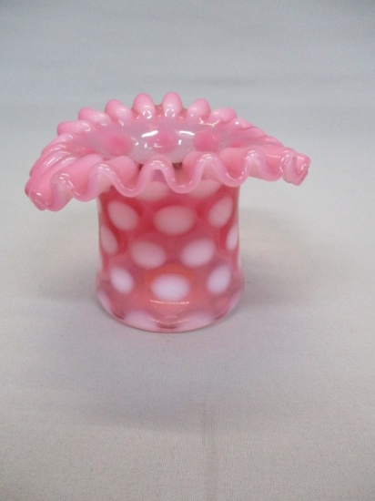 Fenton Cranberry Opalescent Coin Dot Top Hat Vase 3"