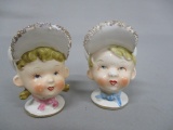 Vintage Boy & Girl  Salt & Pepper Shakers In White Caps w/Spaghetti Trim