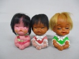 3  1960's Moody Cuties Rubber Dolls 3 1/2