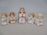 5 Angel Figurines By Homco