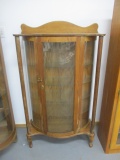Antique Bow Front China Cabinet w/Columns & Back Gallery and 4 Glass Shelves