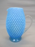 Fenton Blue Opalescent Hobnail Pitcher 8 1/2