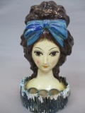 1960's Paper Mache Big Eyed Ladys Head Lip Stick Holder