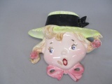 Vintage Girls Face Ceramic Wall Pocket