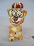 1950's Davar Lion Ceramic Pin Cushion , Scissor Holder w/Tape Measure