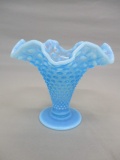 Fenton Blue Opalescent Hobnail Vase Ruffled Edge
