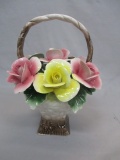 Nuova Capodimonte Porcelain Roses Basket Made in Italy