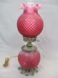 Vintage Fenton Cranberry Opalescent Hobnail Gown With The Wind Lamp