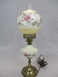 Floral Glass & Brass Gone With The Wind Lamp