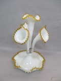 1940's Fenton Milk Glass Gold Crest 4 Horn Epergne