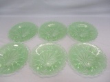 6  1950's Indian Glass  Pebble Leaf Green Salad Plates
