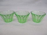 3 Green Depression Glass  Custard Bowls 2