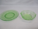 Green Depression Glass Bowl & Salad Plate