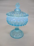 Fenton Blue Opalescent Hobnail Compote Candy Dish