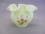 Fenton Custard Satin Ruffled Edge Vase