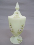 Fenton Custard Satin Covered Candy Dish  Signed