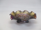 Northwood 3 Fruit Medallion Footed Carnival Glass