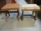 Two Wood Slatted Porch Tables.