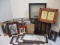 Box Lot of New and Used Picture Frames and One Shelf with Pull Out Albums.