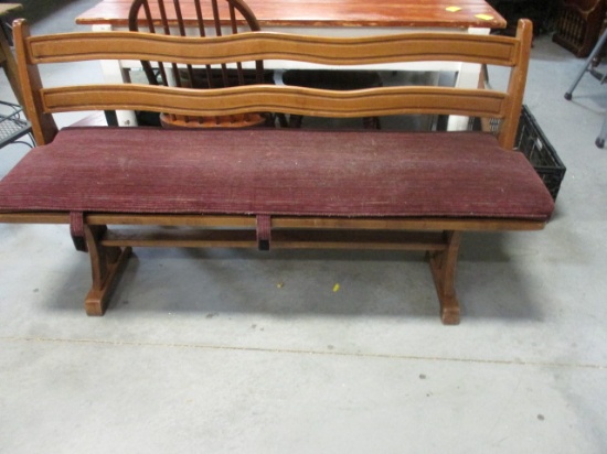Wood Bench with Covered Cushion.