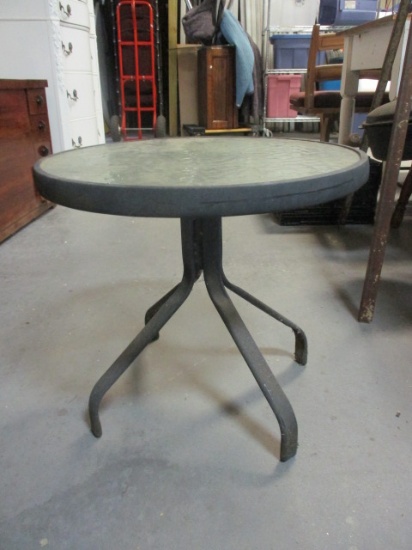 Outdoor Round Metal Table with Frosted Glass
