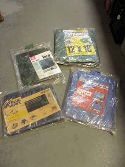 Four Tarps, 12' x 18',; 5r. 6'' x 7'6''; Two 8 x 10'