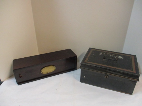 Metal Storage Box with Double Folding Tray, and Wood Sliding Door Box.