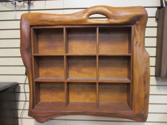 Natural Edge Solid Wood Hanging Shelf with Nine Cubicles. Very Heavy.