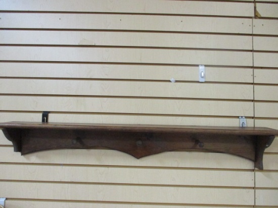 Vintage Wood Shelf with Three Hanging Knobs. Chip on Bottom Corner.