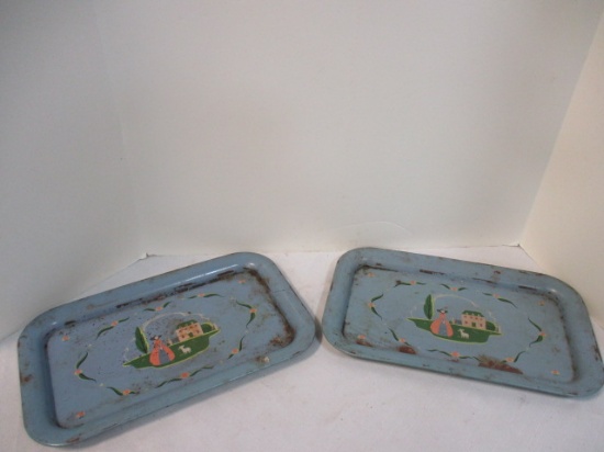 Vintage Pair of Tin Little Po Peep Tin Trays.