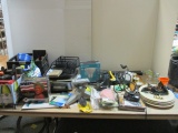 Table Lot of Gardening,  Paint, Oils , Pans, Dishes, Camera, Etc.
