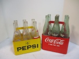 Plastic Pepsi and Coke Carrying Cases with Six Bottles Each.