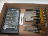 Eight Stanley Wood Chisels,  Ten Piece Husky Tool Set in Case, Winchester Multi Tool.